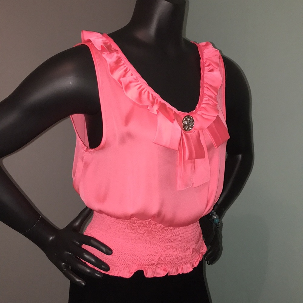 NWOT Antilia Femme Coral Orange Sleeveless Ruffle Top Small